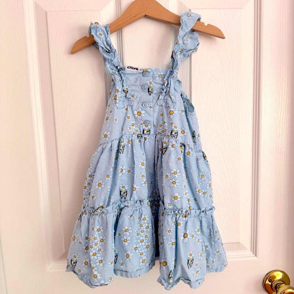 Bluey Floral Sleeveless Dress and Bluey bow clips